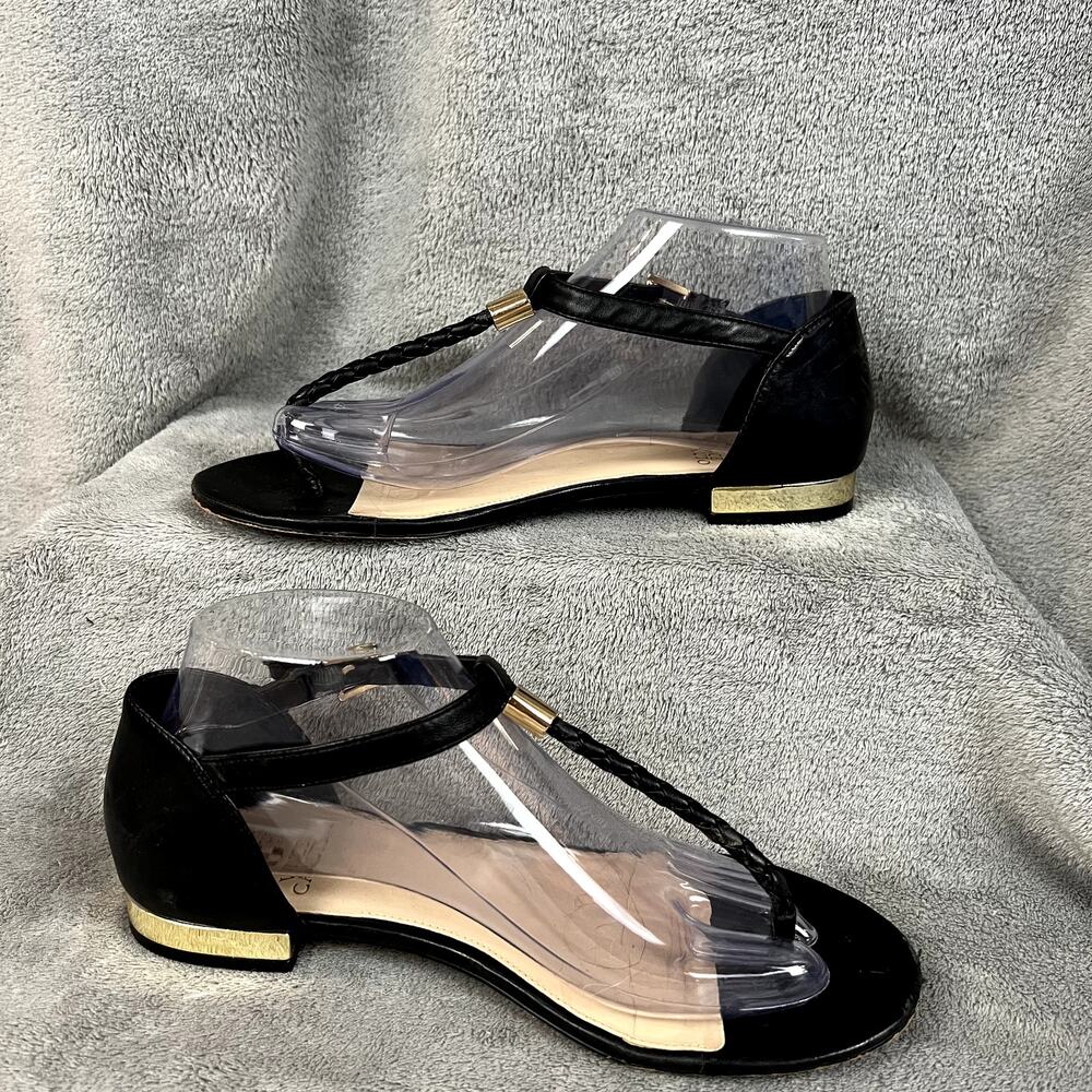 Vince Camuto Thong Flat Sandals Womens 8.5 Black Leather Summer - Picture 2 of 11
